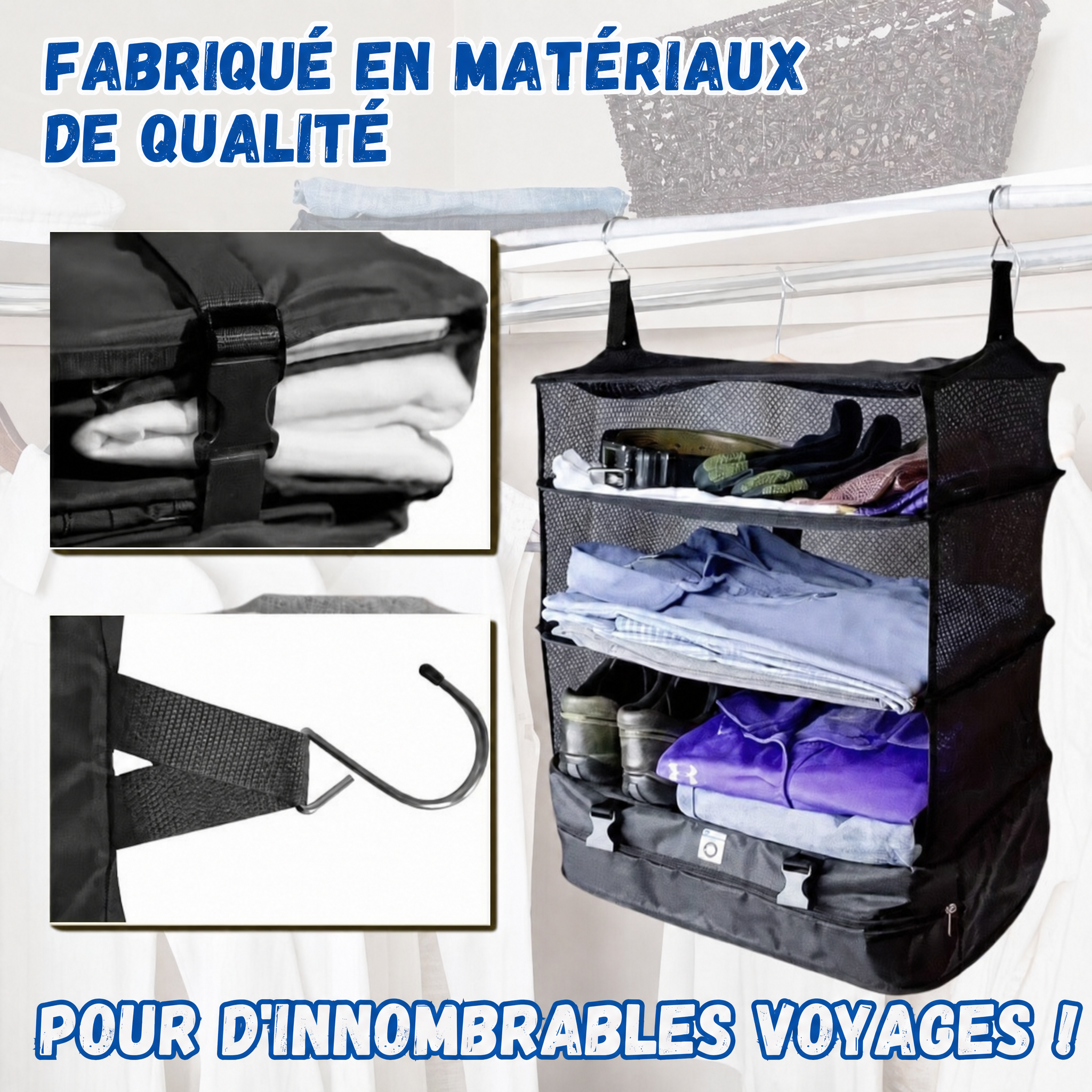 -50 % · OFFRE LIMITÉE · HangStorage™ · Emportez plus, même avec moins d’espace !