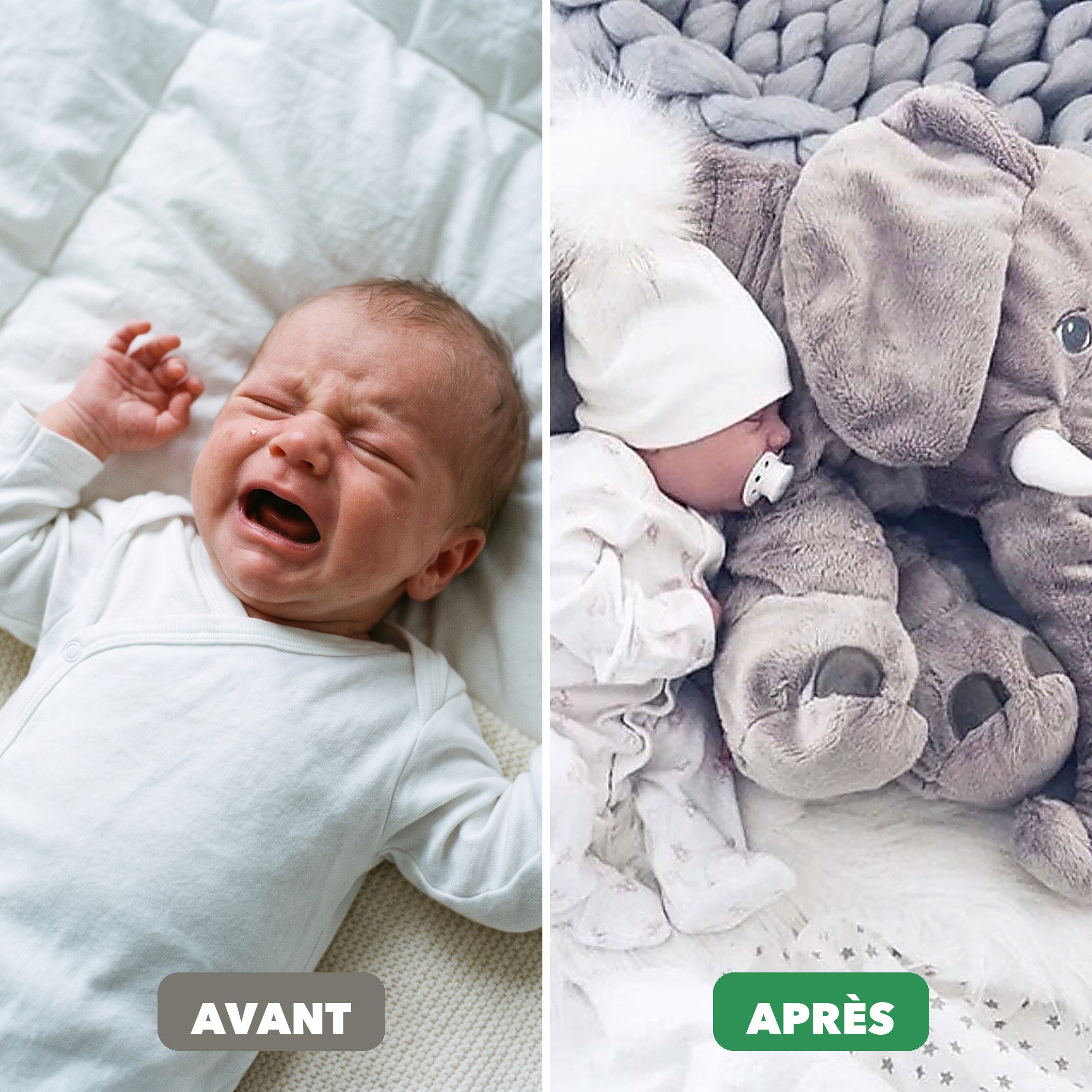 -50 % · OFFRE LIMITÉE · DreamyDumbo™ · Oreiller Câlin Éléphant Bébé