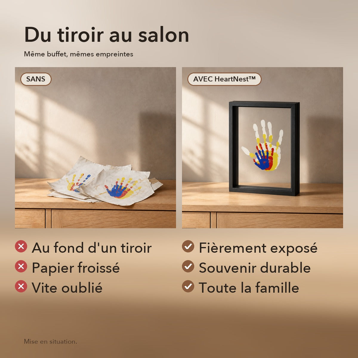-50 % · OFFRE LIMITÉE · HeartNest™ · Cadre empreintes de mains