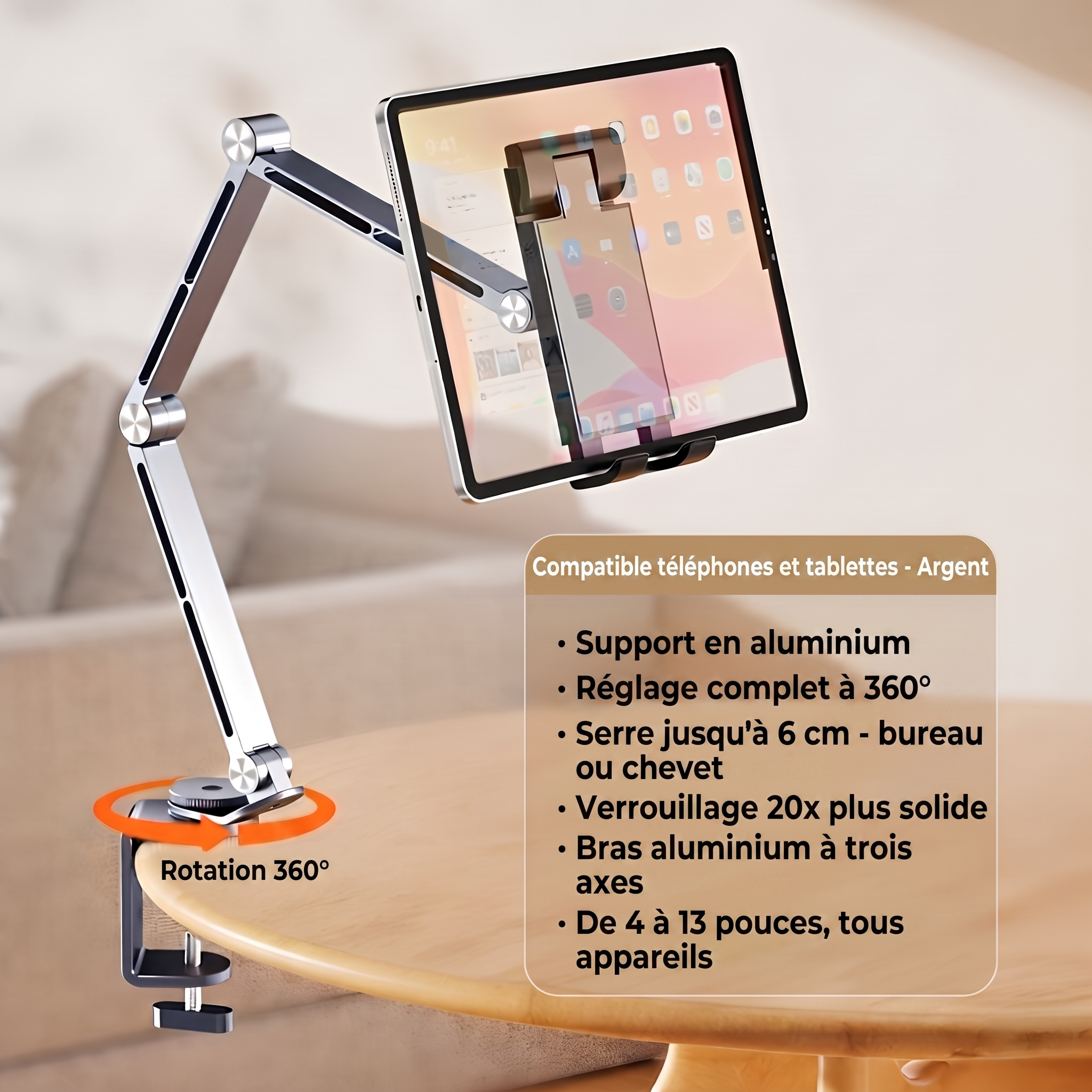 -50 % · OFFRE LIMITÉE · EliteStand™ · Support robuste en aluminium pour tablette et téléphone