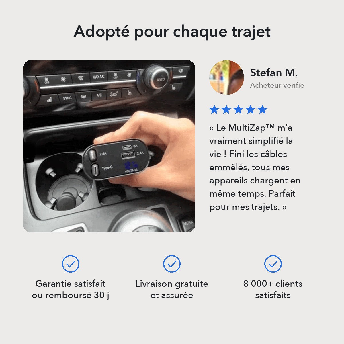 -50 % · OFFRE LIMITÉE · MultiZap™ · Chargeur de voiture 4 en 1