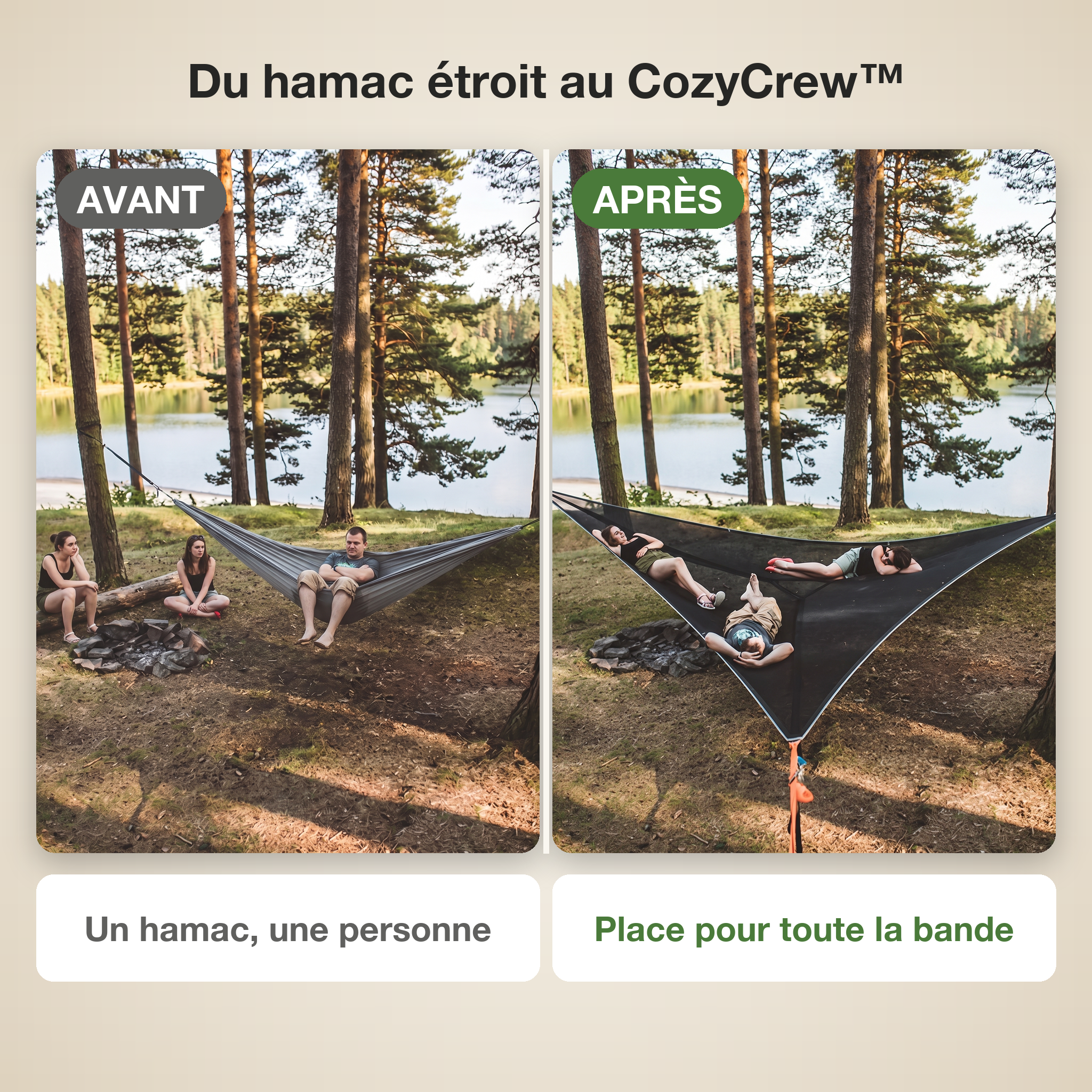 -50 % · OFFRE LIMITÉE · CozyCrew™ · Hamac pour plusieurs personnes