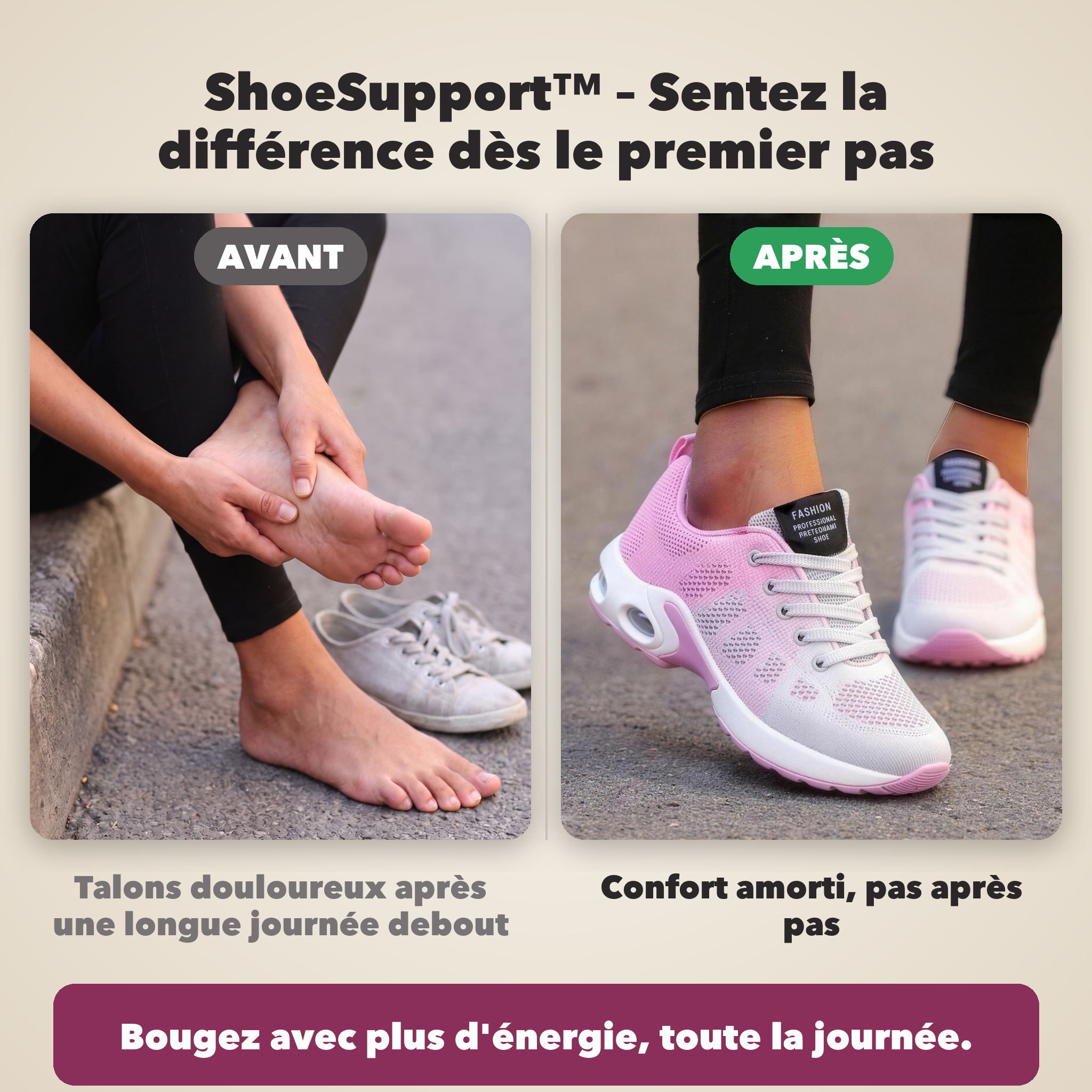 -50 % · OFFRE LIMITÉE · ShoeSupport™ · Restez actif lors d’activités intenses, sans douleur !