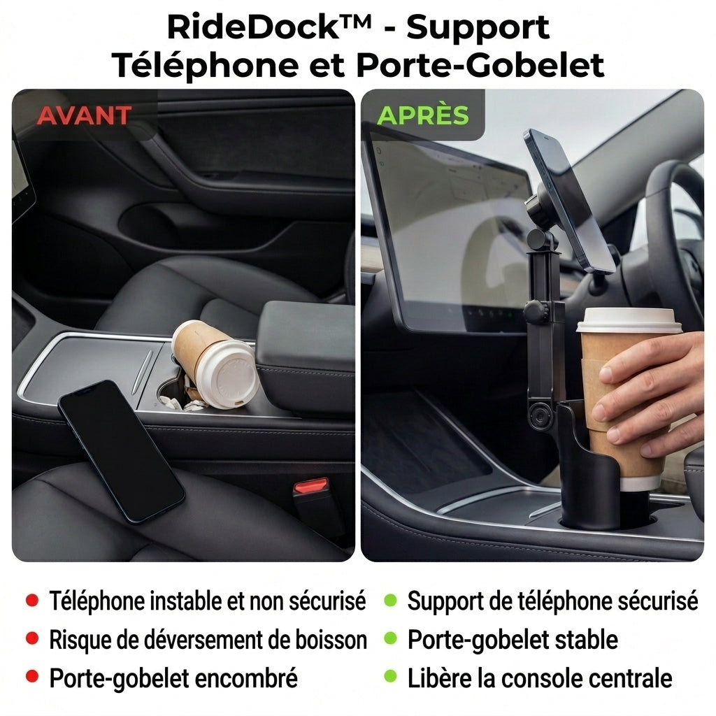 -50 % · OFFRE LIMITÉE · RideDock™ · Support pour téléphone et porte-gobelet