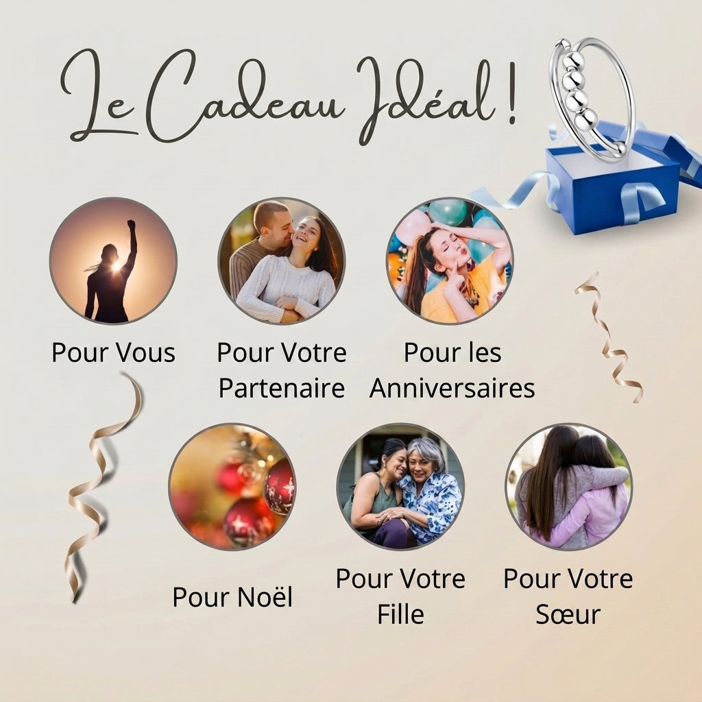 1+1 OFFERT · AUJOURD'HUI · CalmComfort™ · Bague anti-stress réglable