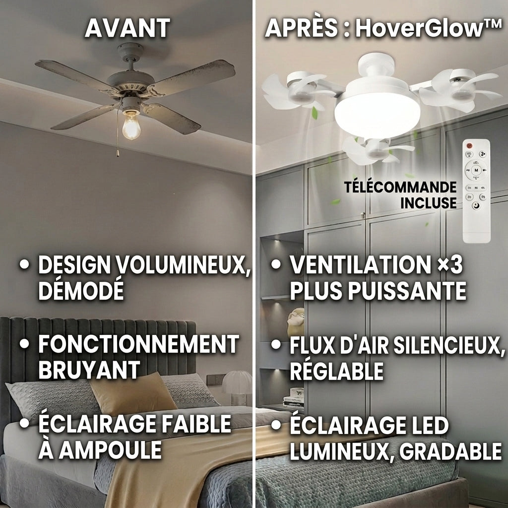-50 % · OFFRE LIMITÉE · HoverGlow™ · Vous garde au frais et éclaire votre pièce !