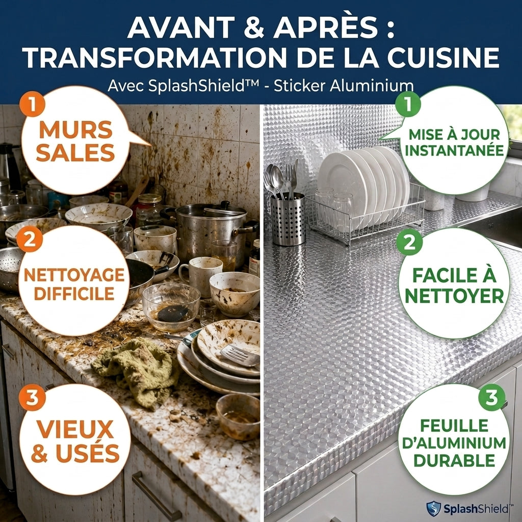1+1 OFFERT · AUJOURD'HUI · SplashShield™ · Autocollant en aluminium (5 mètres)
