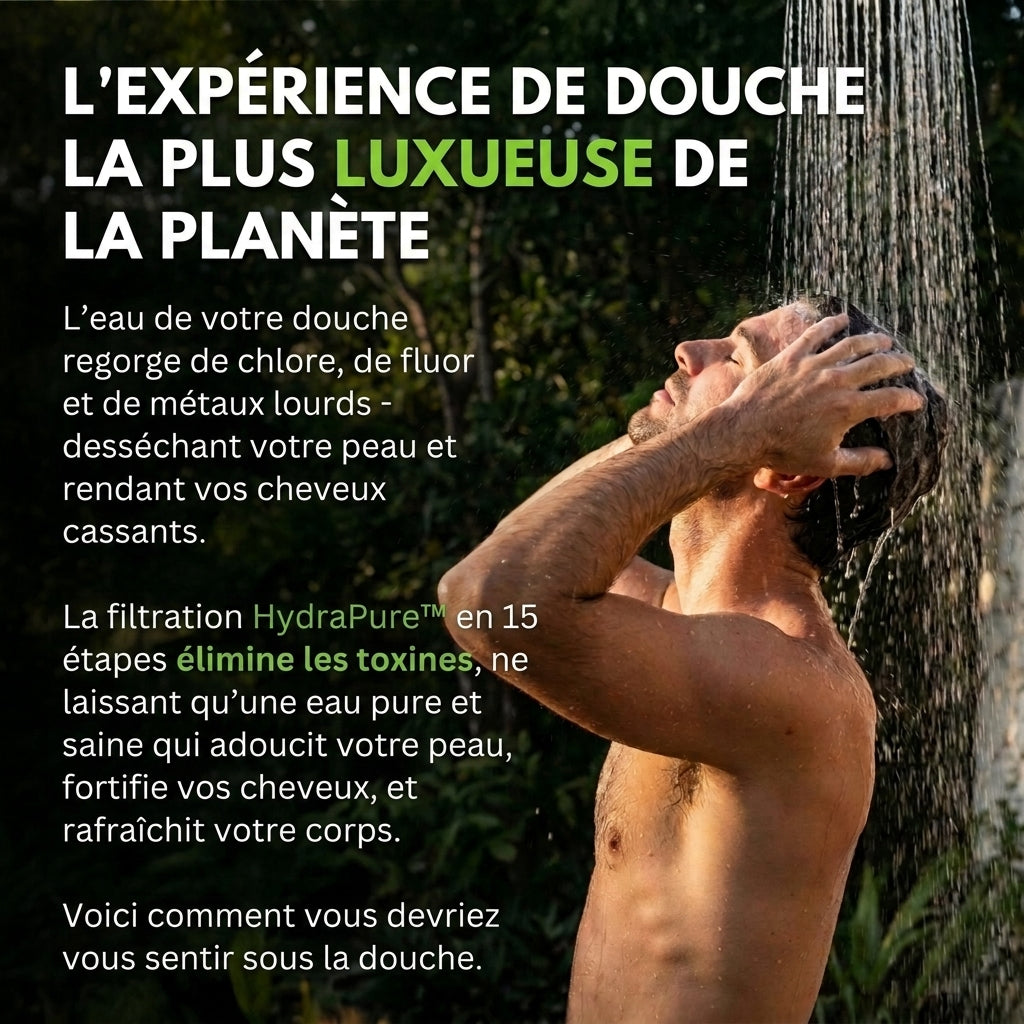 -50 % · OFFRE LIMITÉE · HydraPure™ · Pommeau de douche filtrant