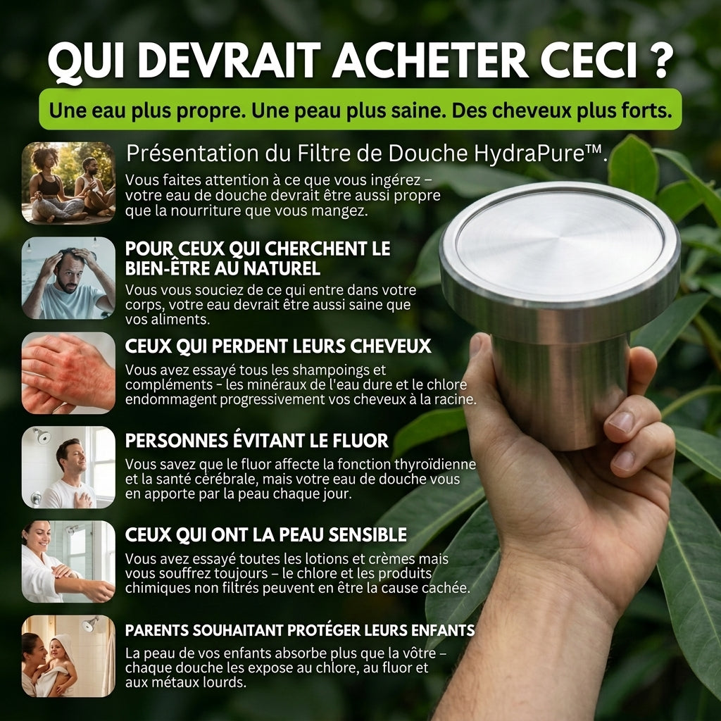 -50 % · OFFRE LIMITÉE · HydraPure™ · Pommeau de douche filtrant