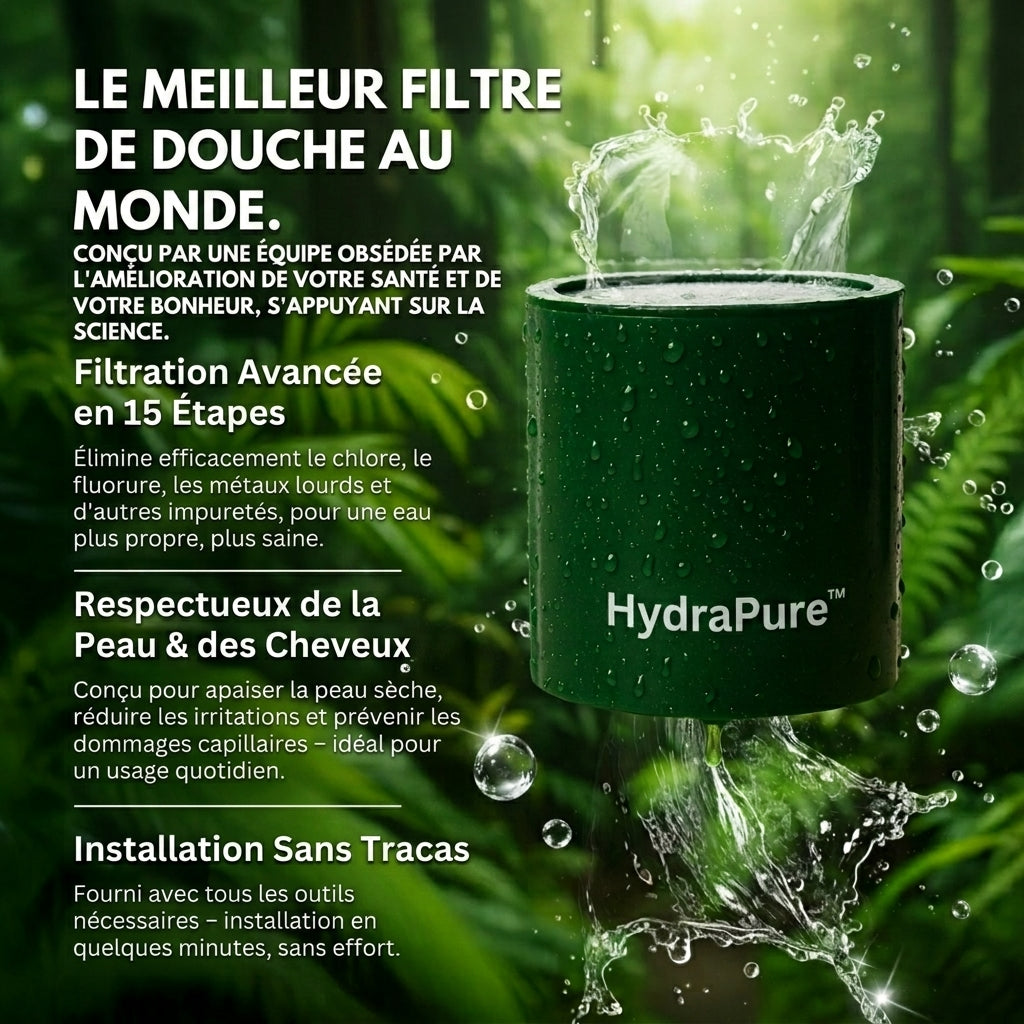 -50 % · OFFRE LIMITÉE · HydraPure™ · Pommeau de douche filtrant