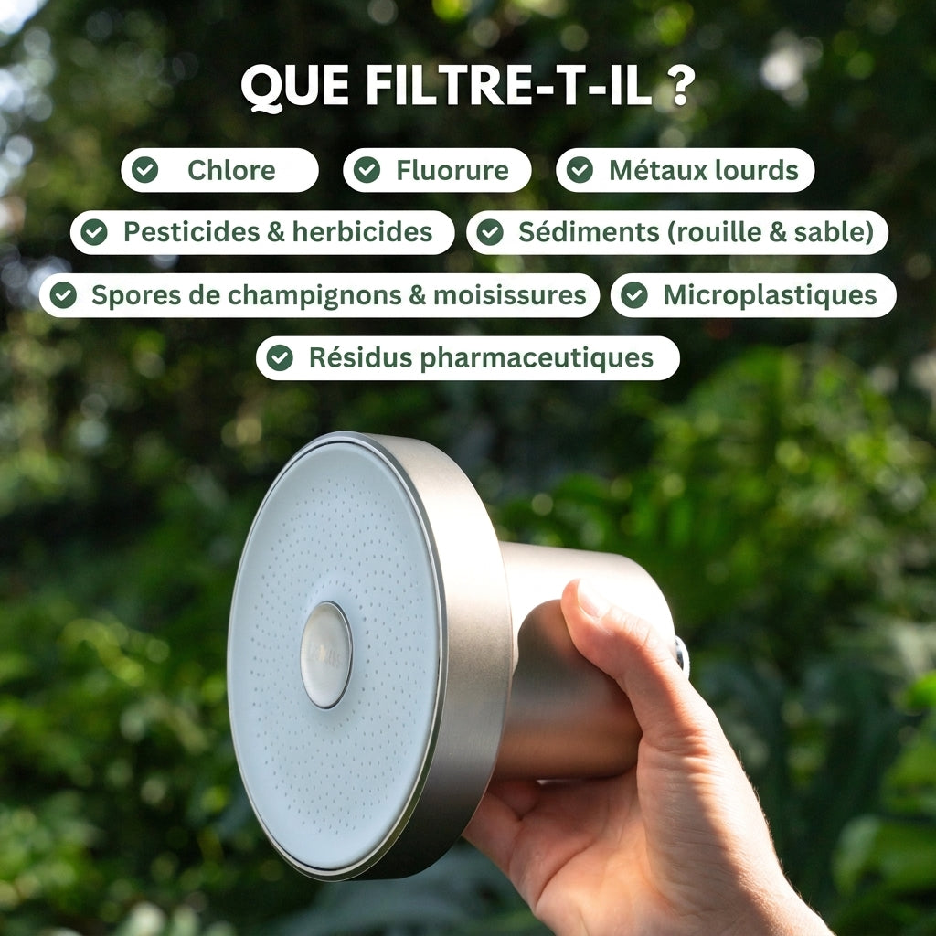 -50 % · OFFRE LIMITÉE · HydraPure™ · Pommeau de douche filtrant