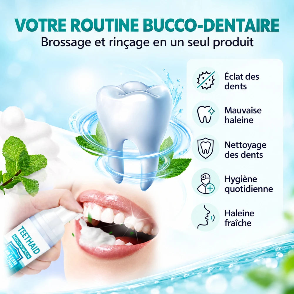 -50 % · OFFRE LIMITÉE · OralGuard™ · Mousse blanchissante et soin bucco-dentaire 100 % d’origine végétale