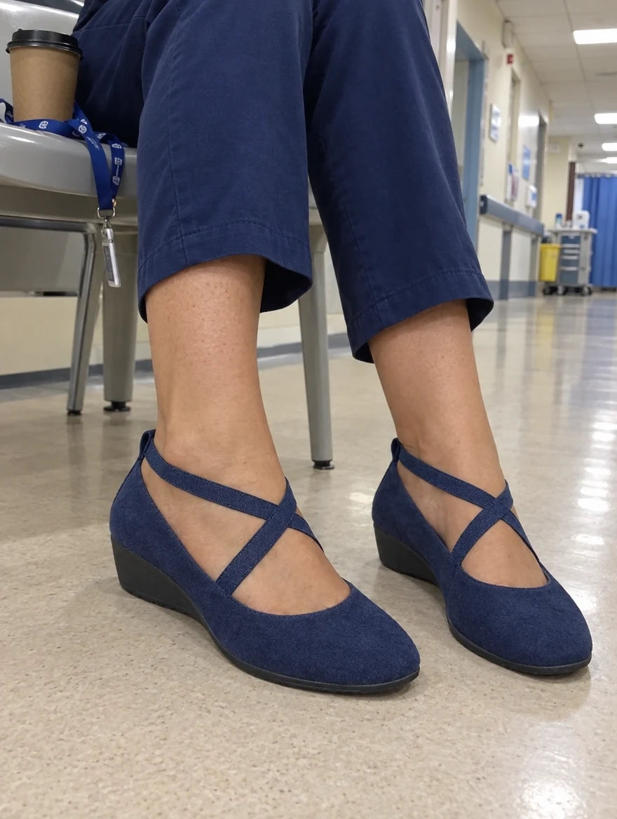 Photo cliente : ballerines Avela bleu marine en salle de pause à l'hôpital