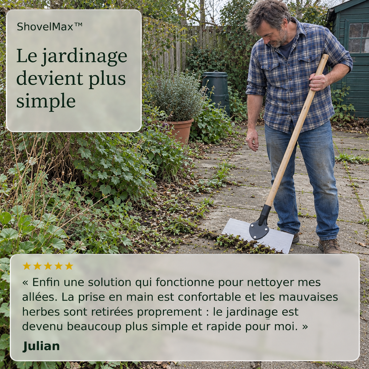 -50 % · OFFRE LIMITÉE · ShovelMax™ · Pelle de jardin multifonctionnelle