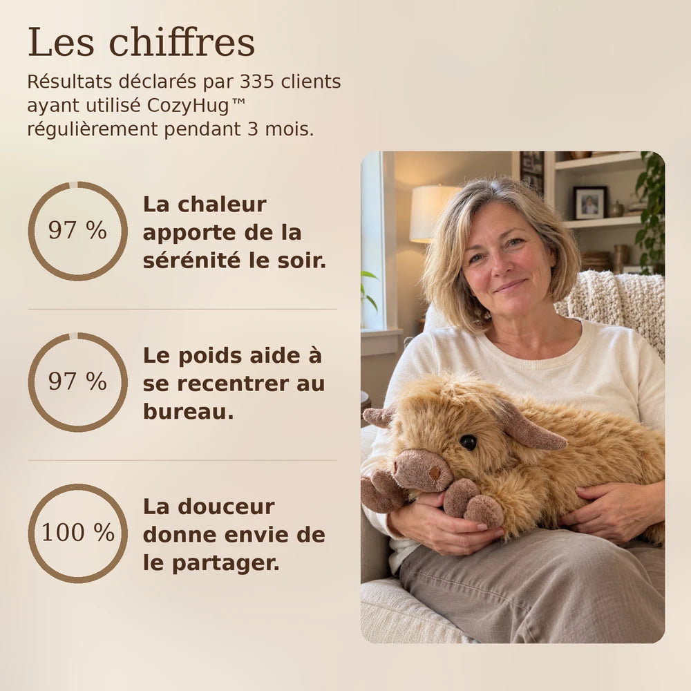 -50 % · OFFRE LIMITÉE · CozyHug™ · Peluche lestée vache Highland