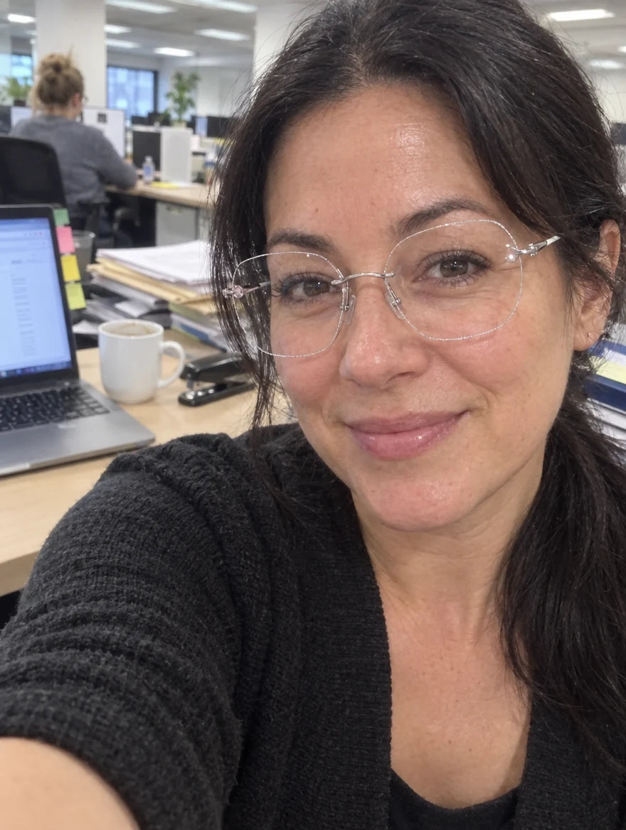 Photo cliente : au bureau avec les lunettes de lecture ChicVision argent