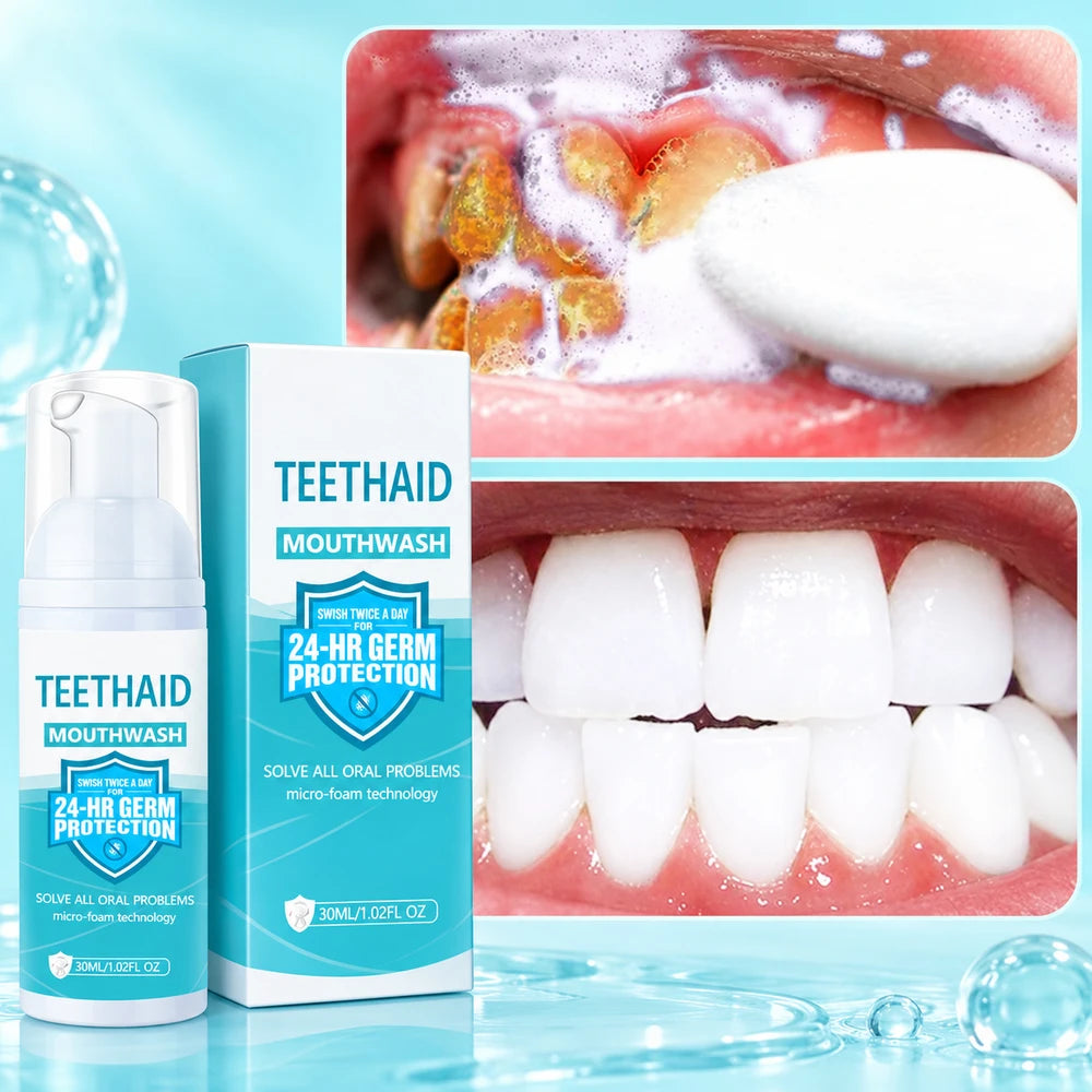 -50 % · OFFRE LIMITÉE · OralGuard™ · Mousse blanchissante et soin bucco-dentaire 100 % d’origine végétale