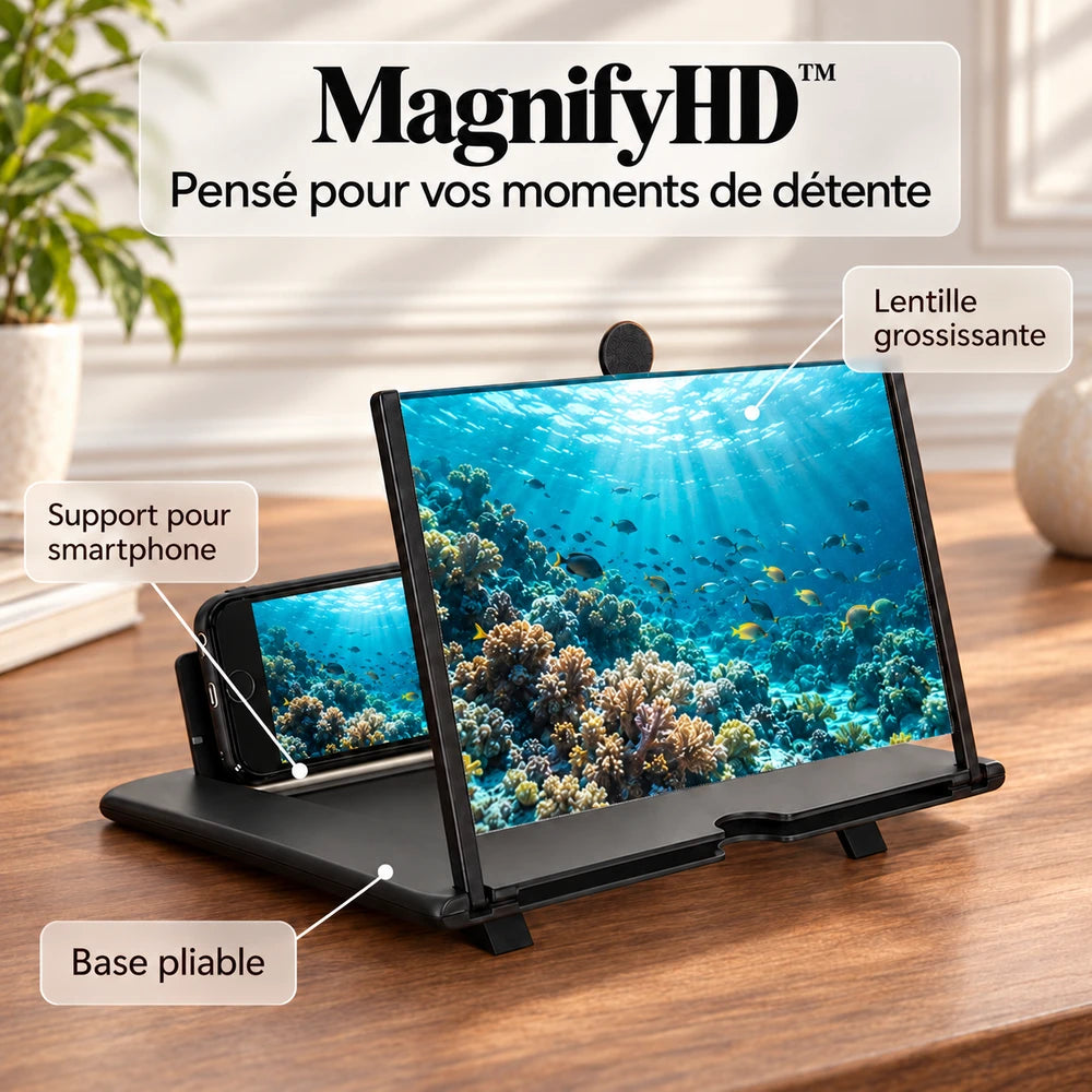 -50 % · OFFRE LIMITÉE · MagnifyHD™ · Loupe d’écran pour téléphone