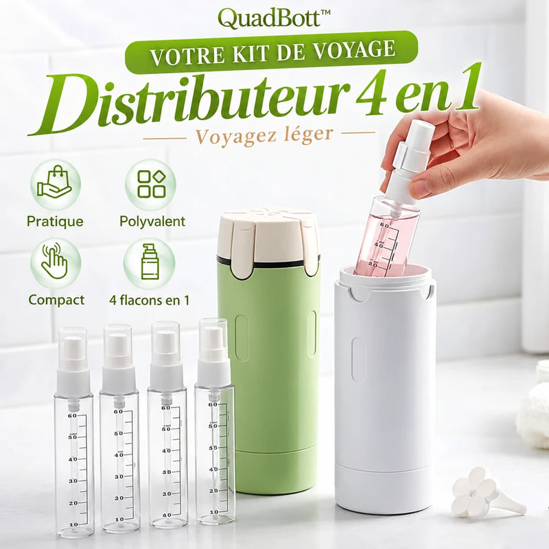 1+1 OFFERT · AUJOURD'HUI · QuadBott™ · 4-en-1 Flacons de voyage