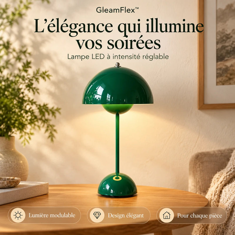 -50 % · OFFRE LIMITÉE · GleamFlex™ · Lampe de table LED élégante à intensité réglable