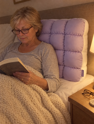 Photo cliente : DreamPuff lavande calé dans le dos pour lire au lit