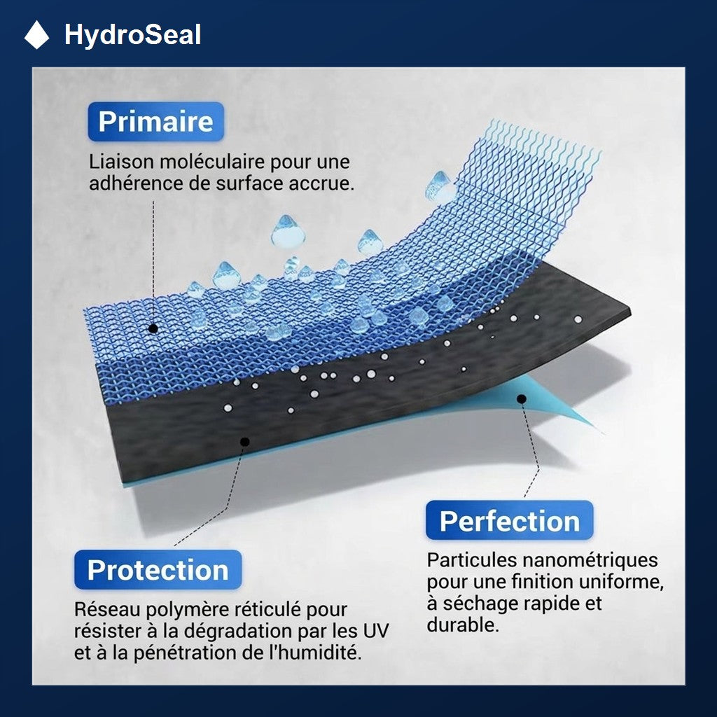 Le reseau polymere d'HydroSeal adhere a la surface et bloque l'humidite
