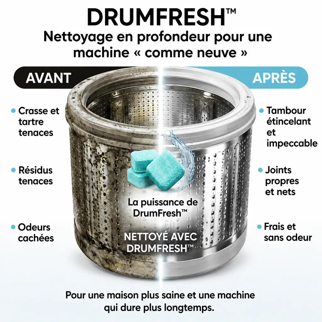 -50 % · OFFRE LIMITÉE · DrumFresh™ · Nettoyant pour lave-linge