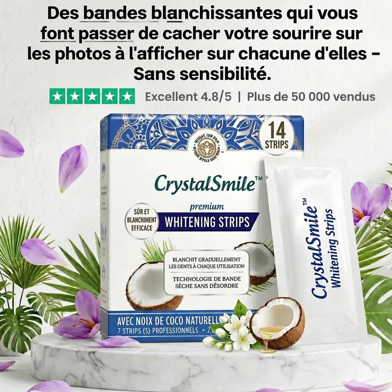1+1 OFFERT · AUJOURD'HUI · CrystalSmile™ · Bandes de blanchiment dentaire