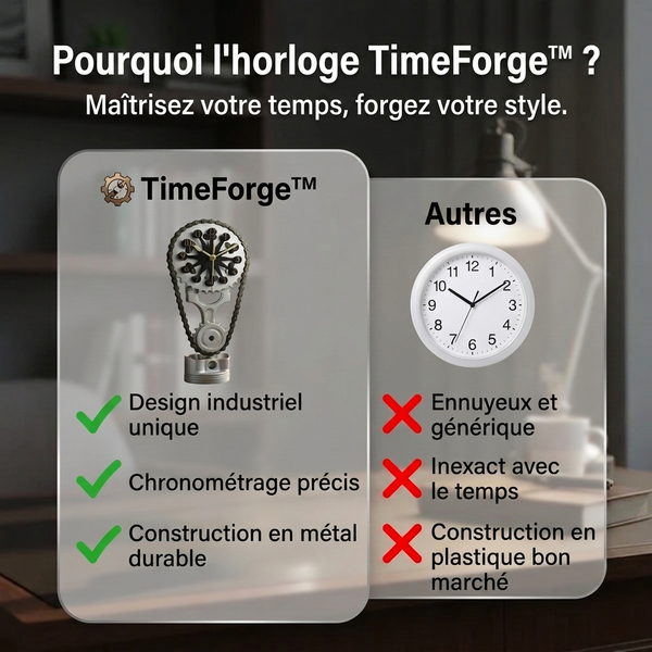 -50 % · OFFRE LIMITÉE · TimeForge™ · Horloge à engrenages métalliques rotatifs