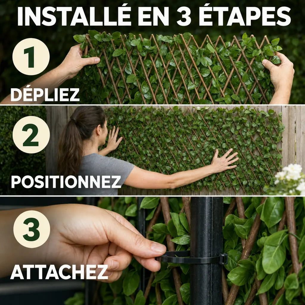 Installe en 3 etapes: depliez, positionnez, attachez