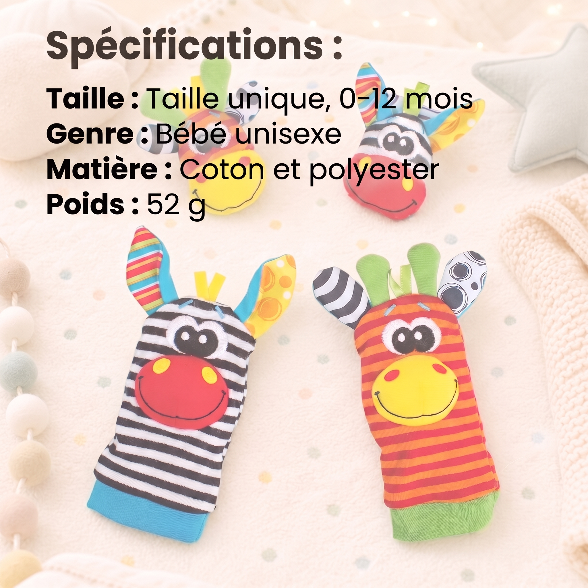 Spécifications des hochets RattlePals