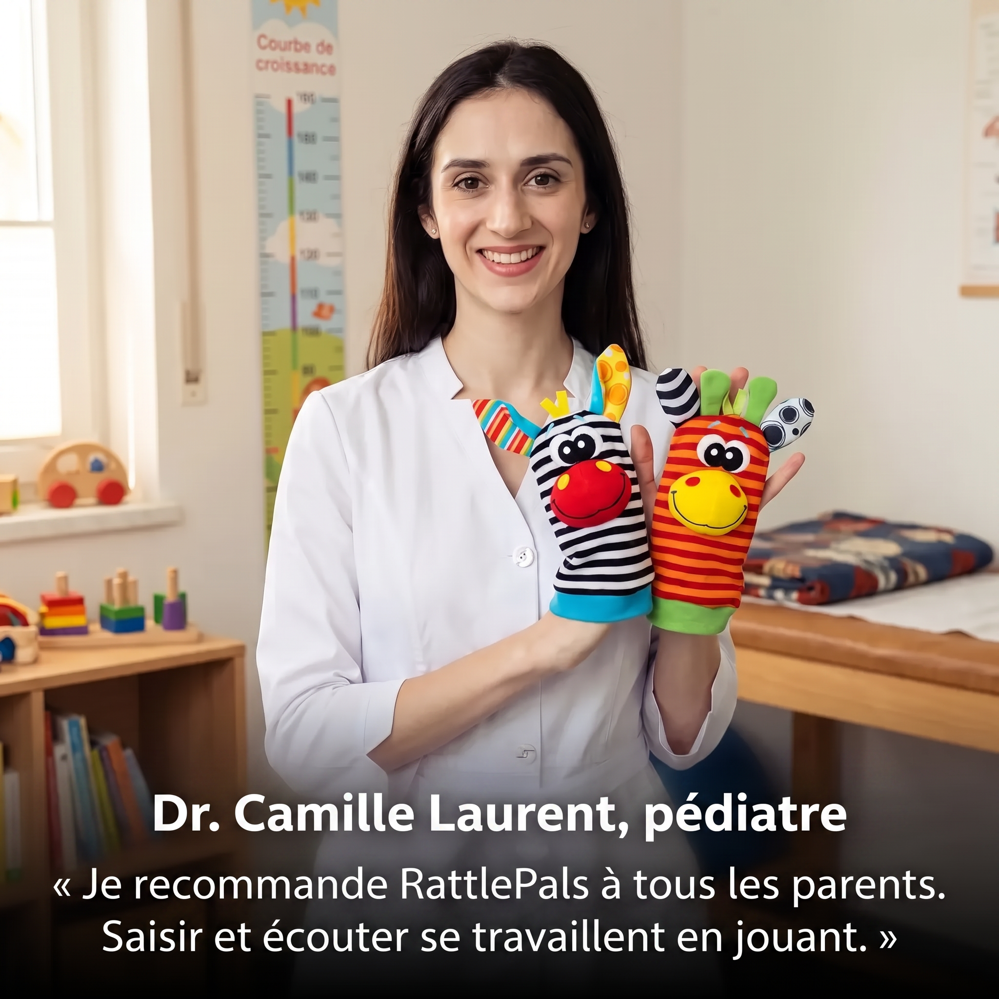 Pédiatre recommandant les hochets RattlePals