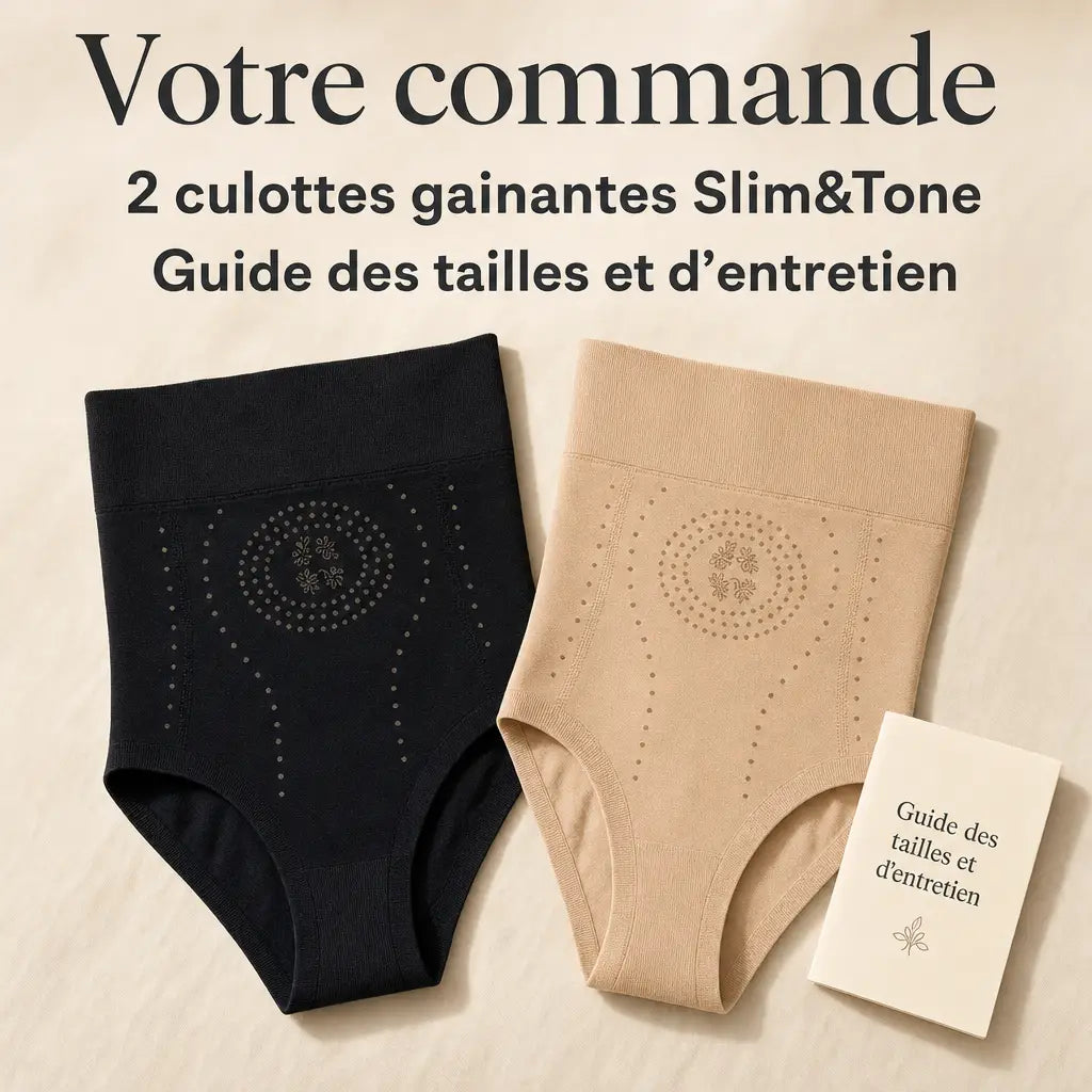 Votre commande, 2 culottes gainantes Slim&Tone et guide des tailles