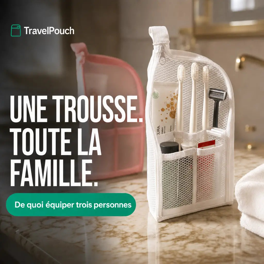 Une trousse TravelPouch contient les affaires de toute la famille