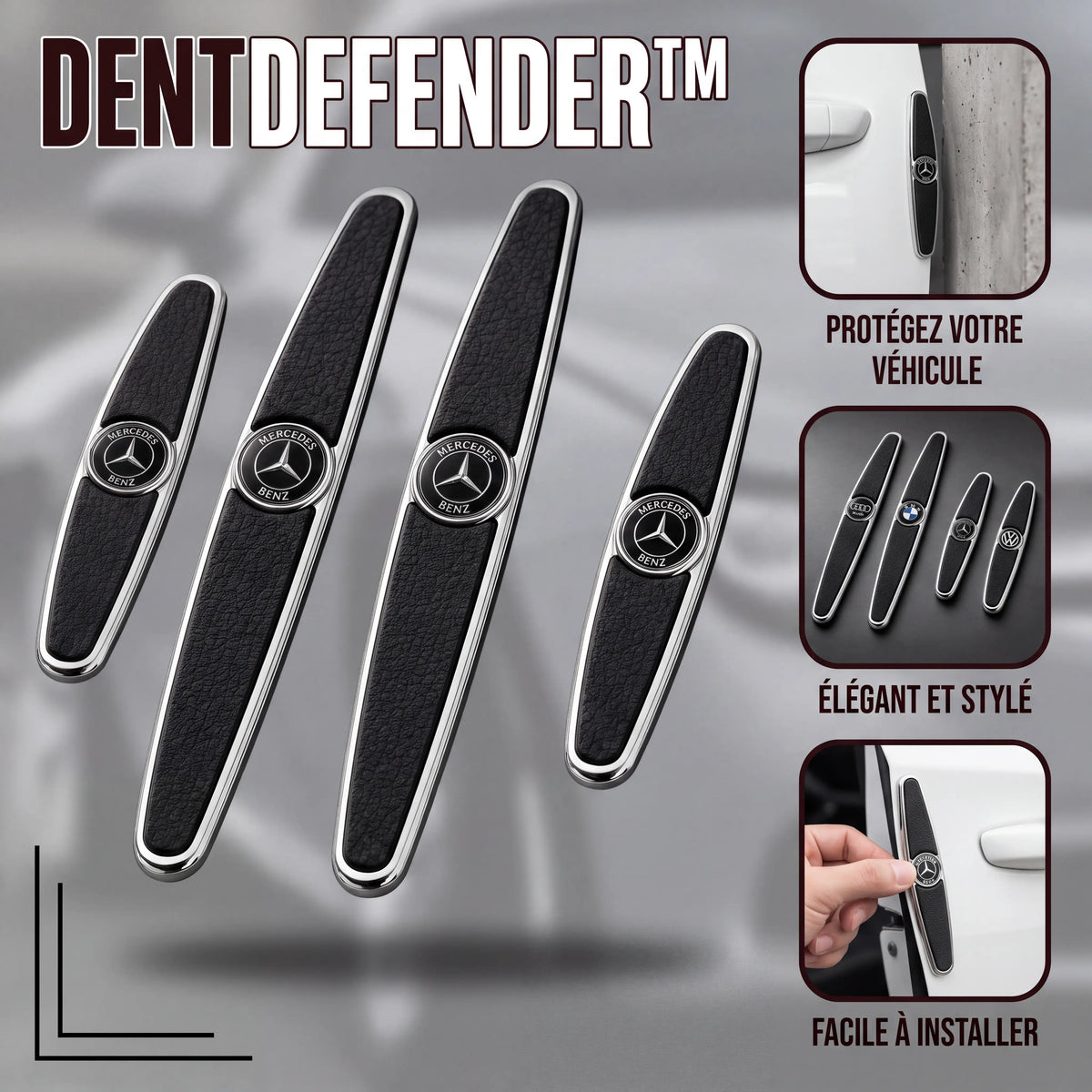 DentDefender : 4 protections de portiere, 2 longues et 2 courtes, avec logo de votre voiture