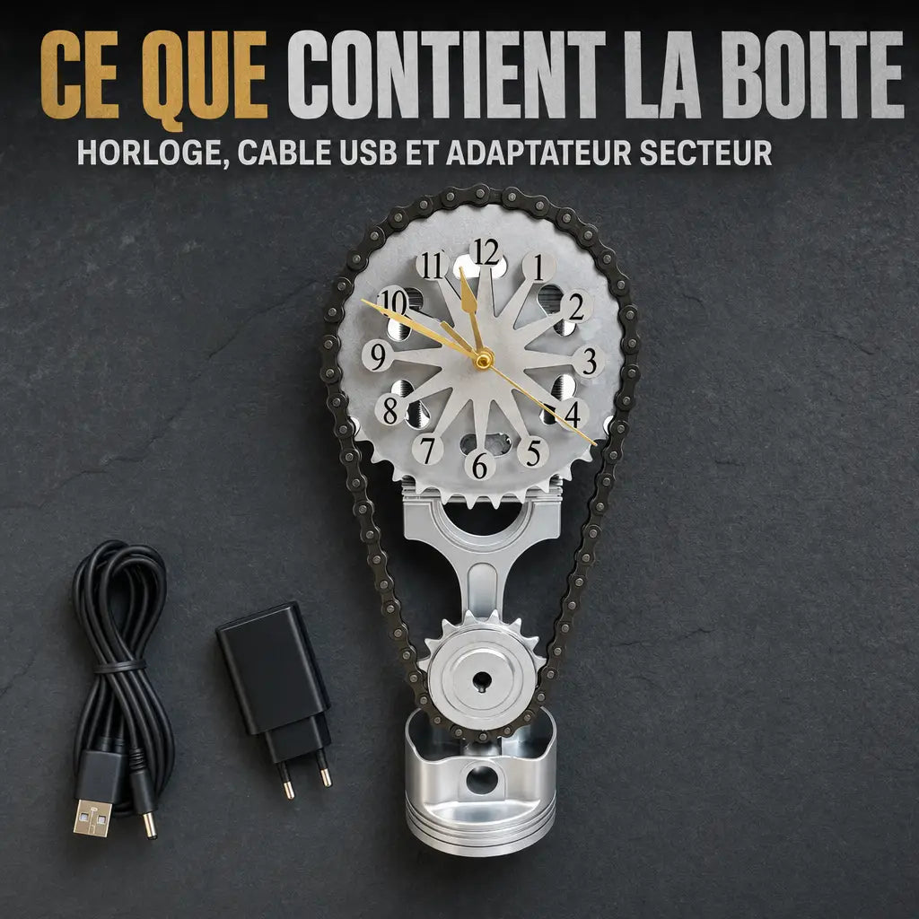 Contenu de la boîte: horloge, câble USB et adaptateur secteur