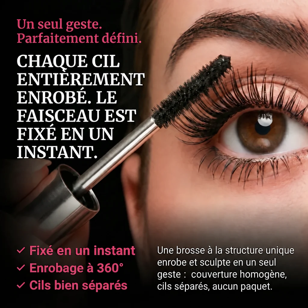 La brosse fine LashLift enrobe chaque cil en un seul geste, sans paquet