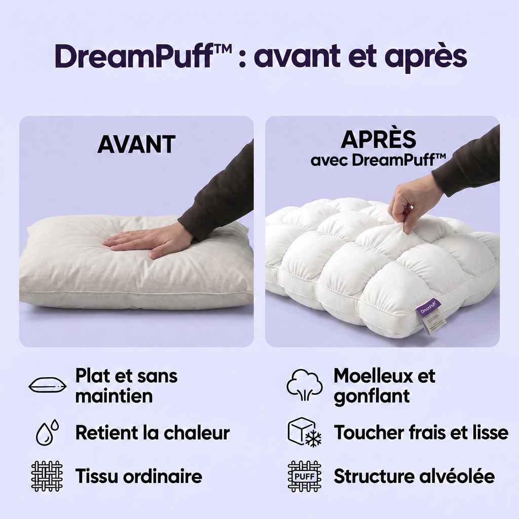 DreamPuff avant et après : moelleux et gonflant, toucher frais et lisse