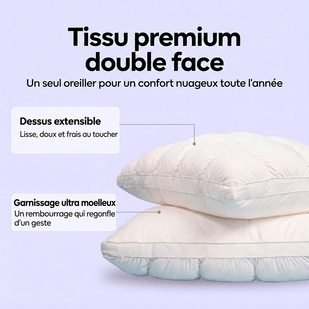Double face : dessus extensible frais au toucher, garnissage qui regonfle d’un geste