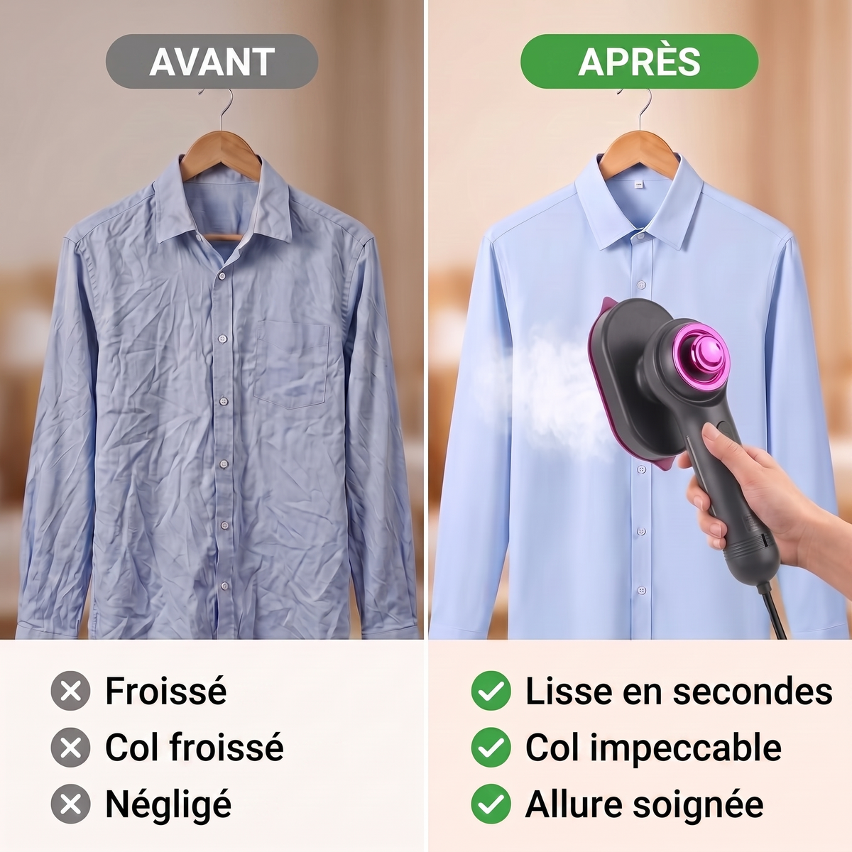 -50 % · OFFRE LIMITÉE · SteamPress™ · Défroisseur vapeur et fer à repasser