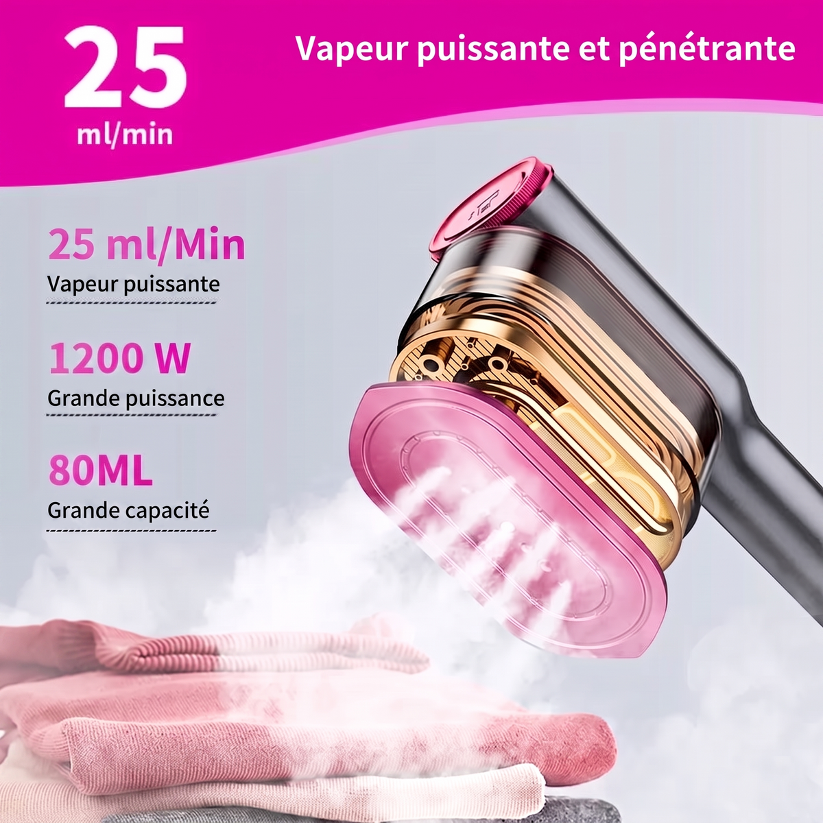 -50 % · OFFRE LIMITÉE · SteamPress™ · Défroisseur vapeur et fer à repasser