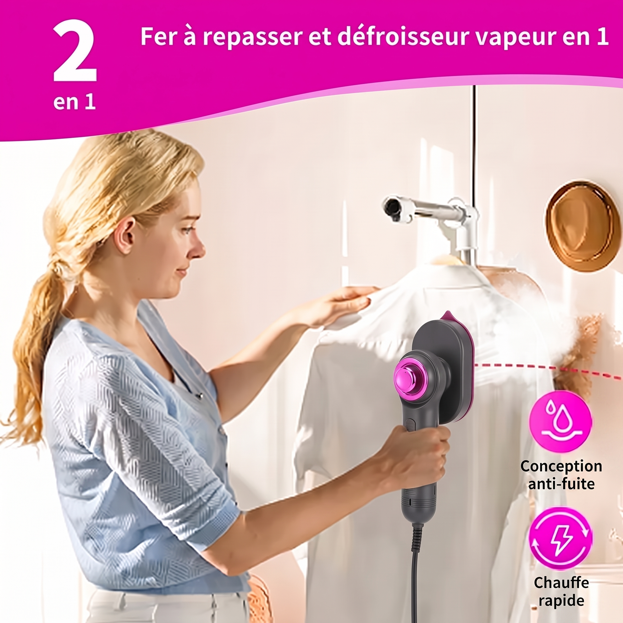 -50 % · OFFRE LIMITÉE · SteamPress™ · Défroisseur vapeur et fer à repasser