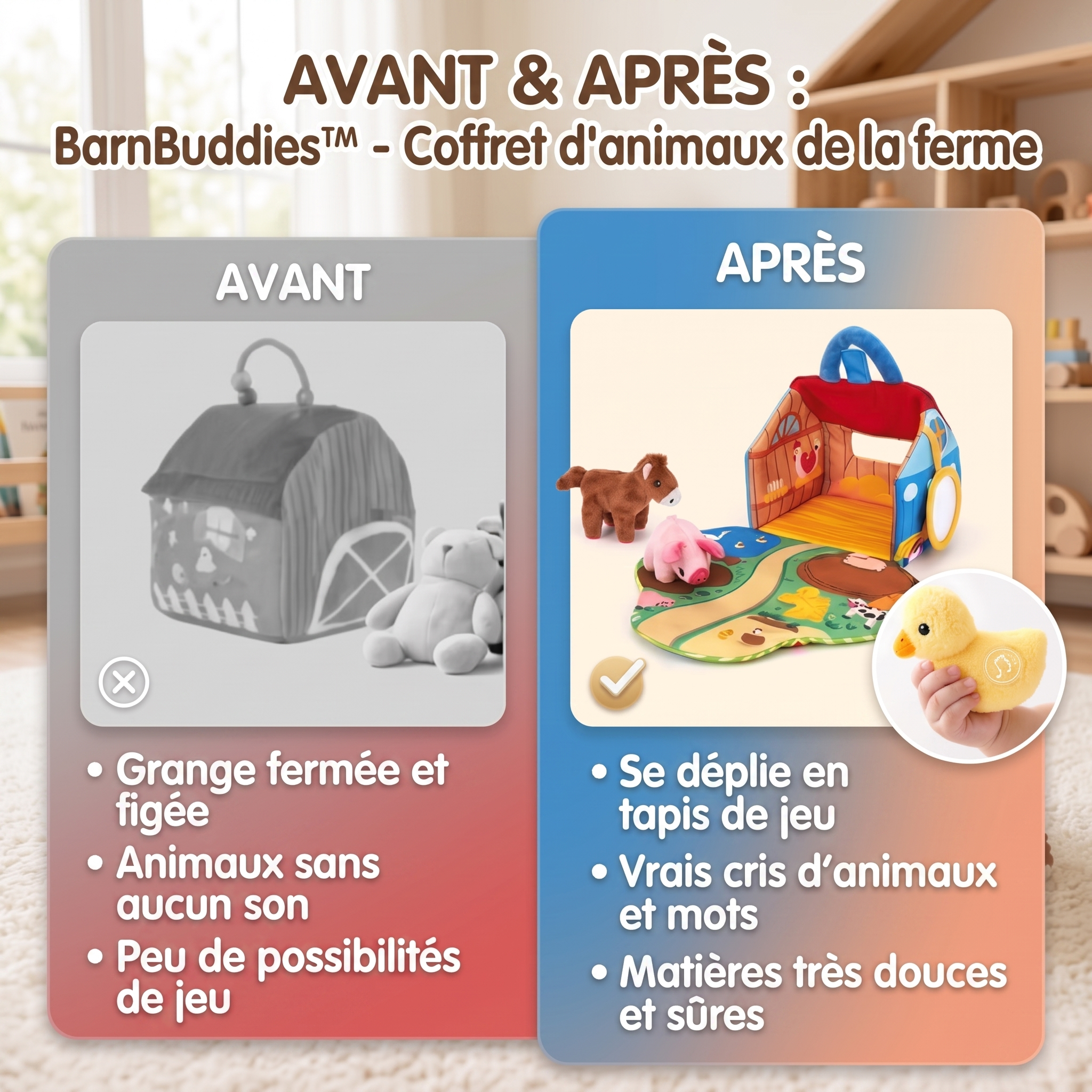 -50 % · OFFRE LIMITÉE · BarnBuddies™ · Coffret d'animaux de la ferme en peluche