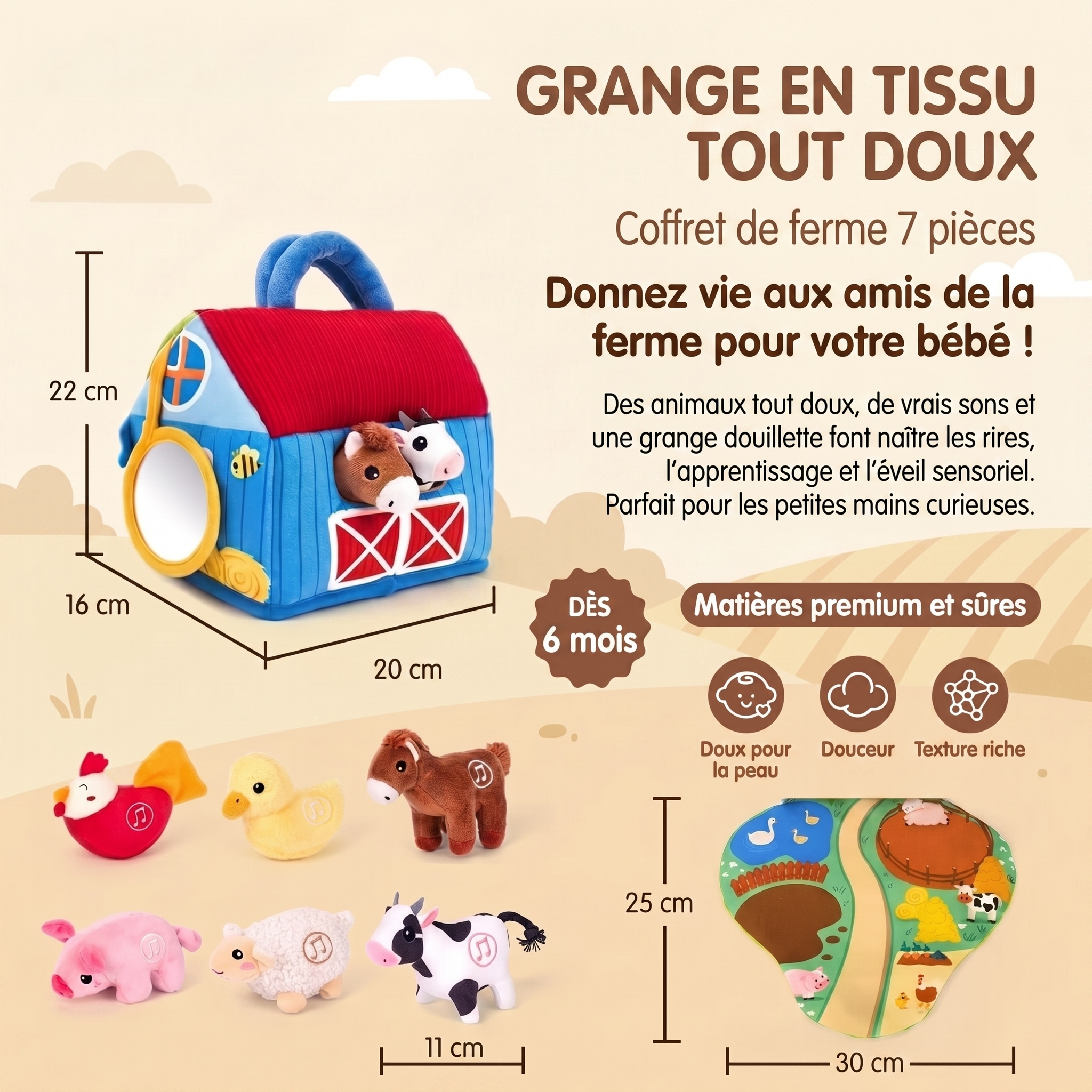 -50 % · OFFRE LIMITÉE · BarnBuddies™ · Coffret d'animaux de la ferme en peluche