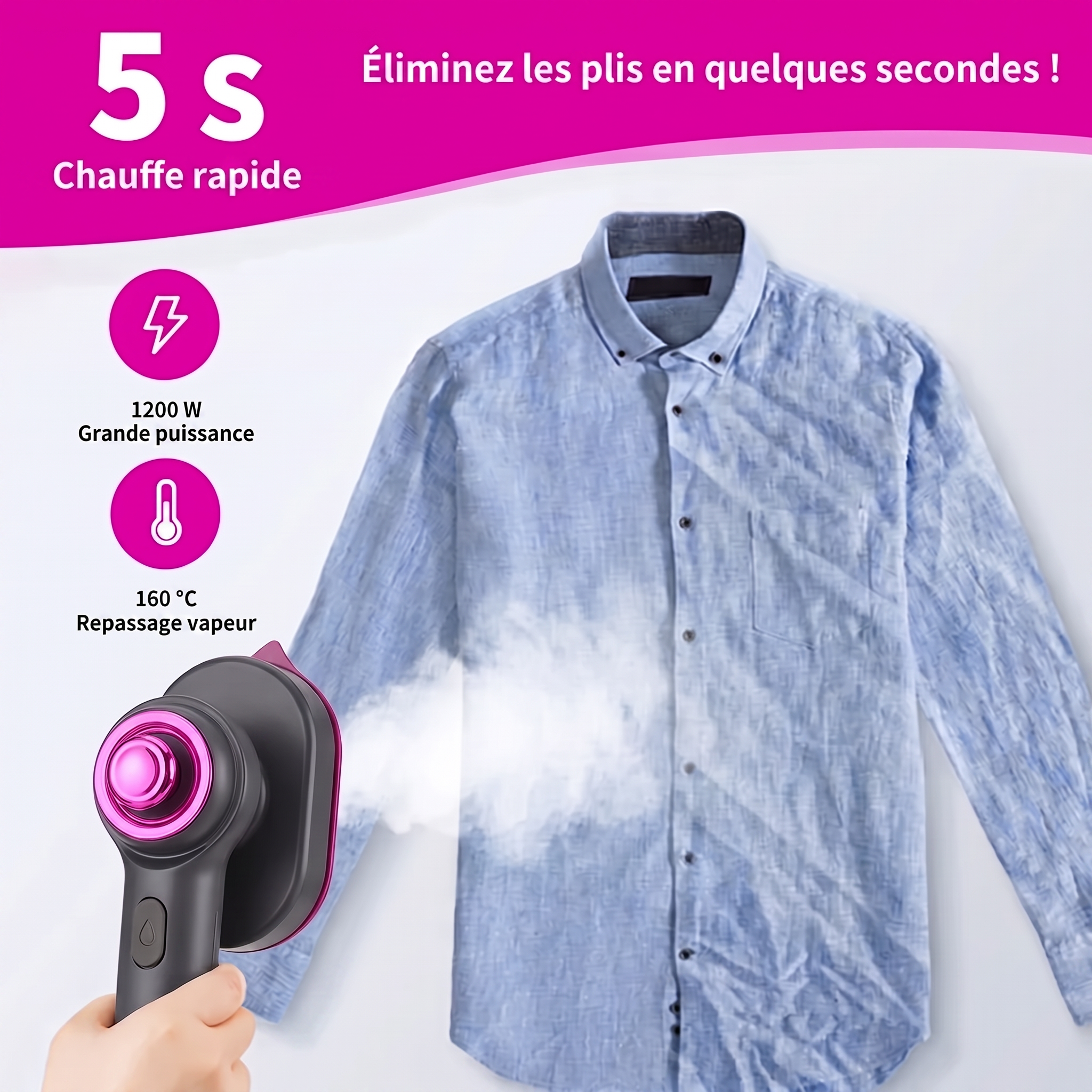 -50 % · OFFRE LIMITÉE · SteamPress™ · Défroisseur vapeur et fer à repasser