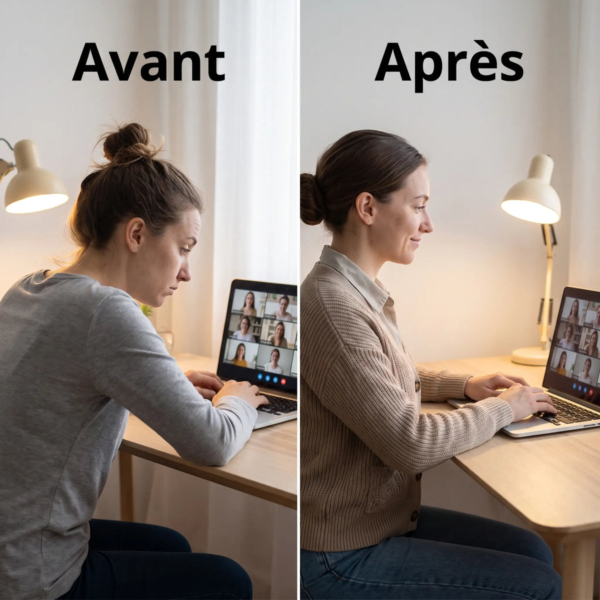 Avant apres PostureBra en visioconference