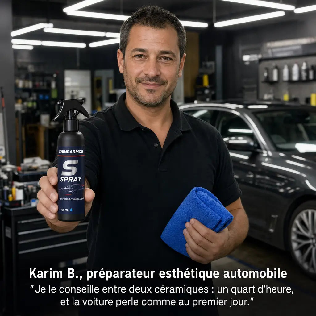 Karim B., préparateur esthétique automobile, recommande ShineArmor entre deux céramiques