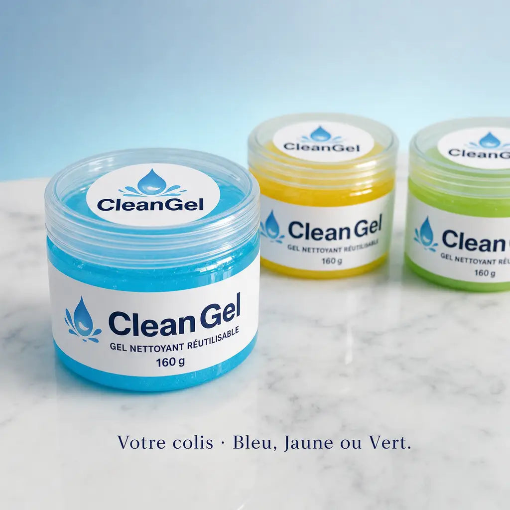 Votre colis : pots CleanGel bleu, jaune ou vert