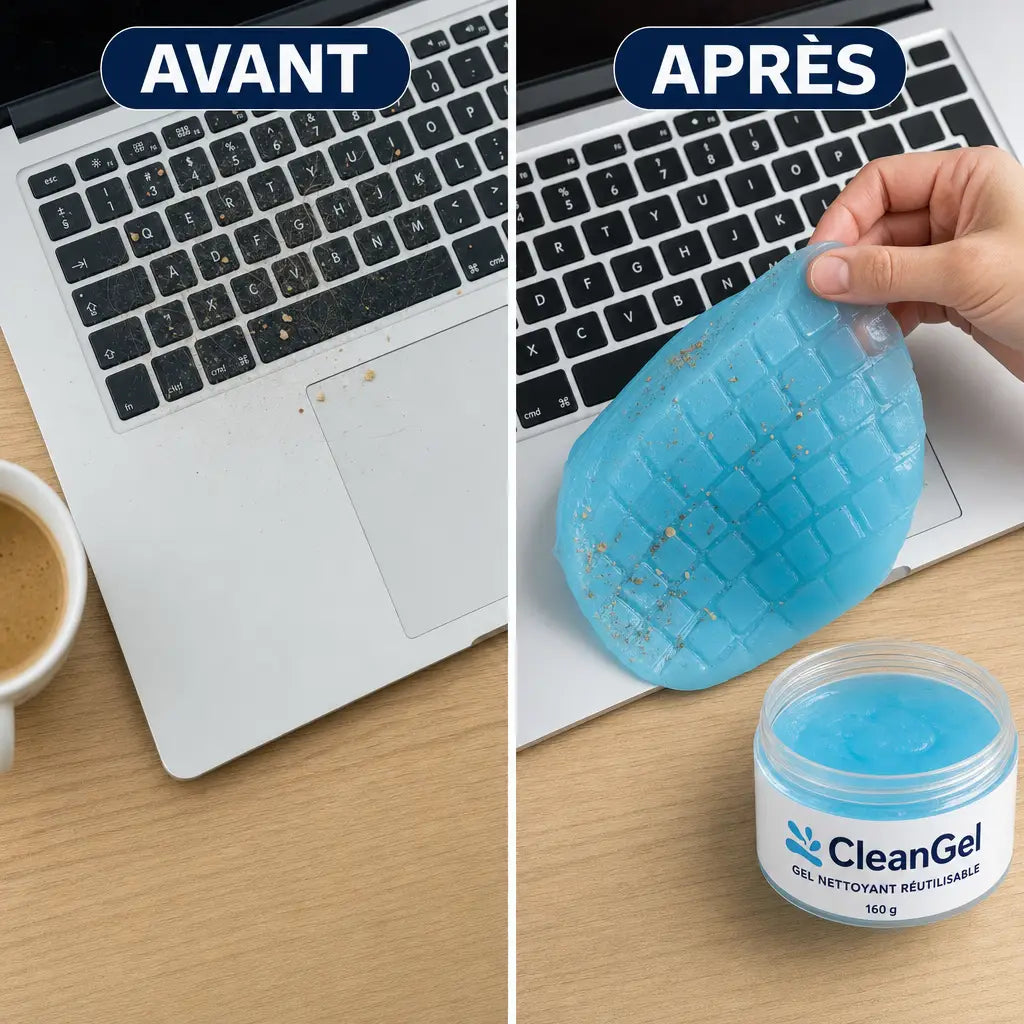 Avant après : clavier de portable nettoyé au CleanGel