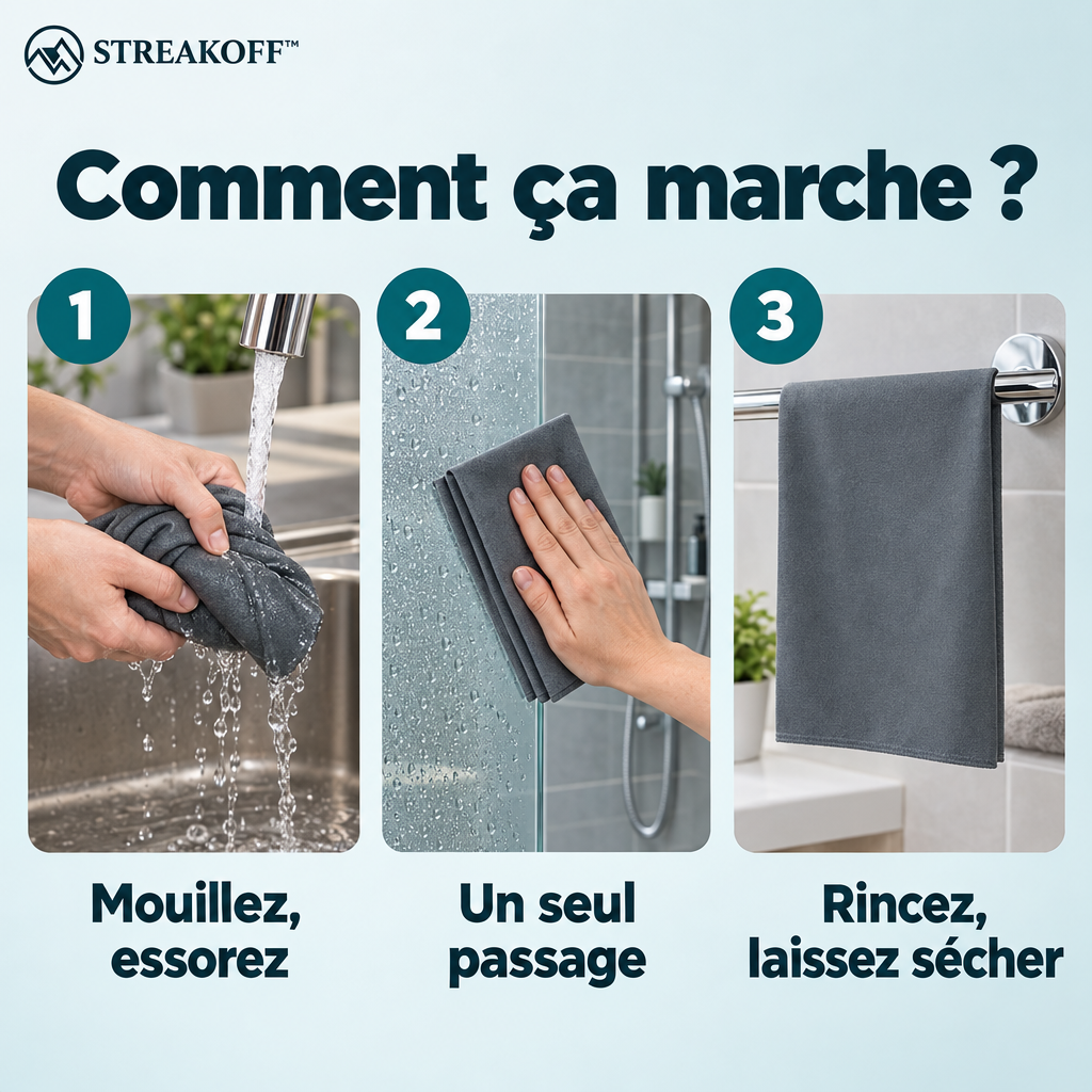 Comment ça marche : mouillez, un seul passage, rincez